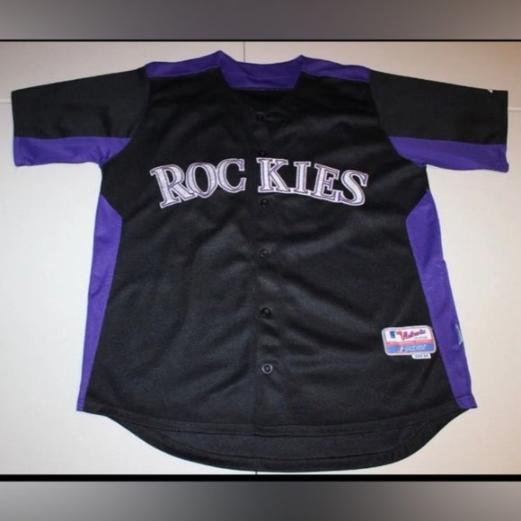 MLB Baseball Colorado Rockies #38 Jersey Sz: 54 Majestic CoolBase Black Purple - Picture 1 of 5